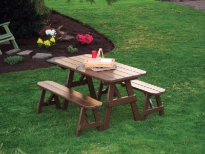 A&L Furniture Co. Amish-Made Pine Traditional Picnic Table & Bench Set - 4 Sizes - Image 1 of 4