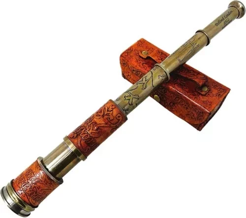 Nautical Telescope Designer Leather & Brass Hand held Vintage Telescope - Image 1 of 4