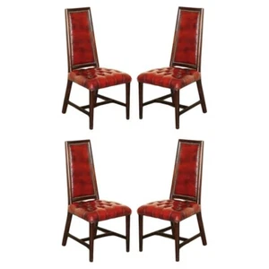 FOUR STUNNING VINTAGE OXBLOOD LEATHER HIGH BACK CHESTERFIELD DINING CHAIRS - Picture 1 of 22