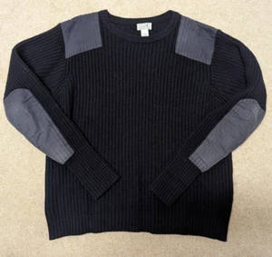 L.L. Bean Mens Sweater Merino Lambs Wool Pullover Black Elbow Pad Size 2XL - Picture 1 of 3