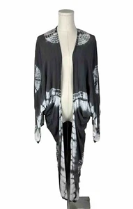 MUSTARD SEED Medium Tie Dye Cardigan Kimono Gray White Layering Lightweight - Picture 1 of 10