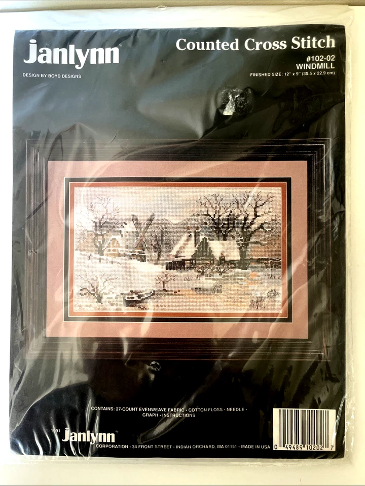 Janlynn Counted Cross Stitch Kit Windmill Vintage 27 Ct Evenweave 12x9 Cv64
