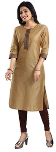 MM334 Silk Blend Beige Kurtis for Women Ethnic Kurti Tunic Kurta Shirt Dress - Picture 1 of 6
