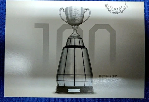 CFL 100th ANNIVERSARY GREY CUP POSTAGE PAID POSTCARD Cover