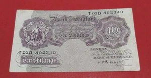 B252 ,,, Very Rare Replacement T03D Mauve Peppiatt 10/- Note,, 1940 Vf - Picture 1 of 2