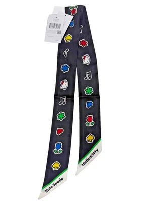 BUFANDA AJUSTADA KATE SPADE NEW YORK HELLO KITTY 100% SEDA NEGRA NUEVA Foto 1 de 4