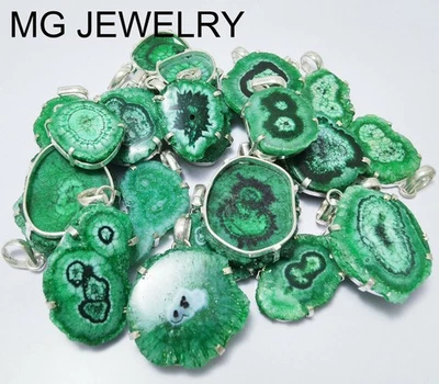 Lote de 90 pçs pingente de sobreposição de prata 0,925 pedra preciosa solar quartzo cor verde - Imagem 1 de 4