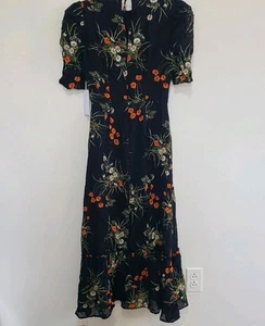 Nuevo con etiquetas Vestido Reformation Addaline Estampado Floral Talla 0 Negro - Imagen 1 de 12