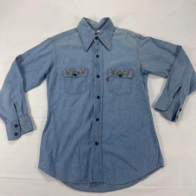 Camisa vaquera vintage Levi's naranja bordada para mujer mediana EE. UU. Foto 1 de 4