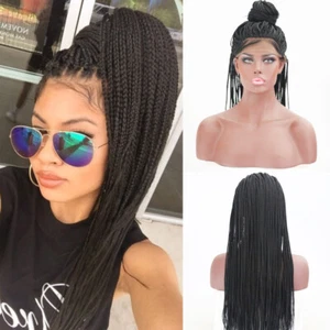24" Long Thin Box Braids Lace Front Wig for Black Women with Baby Hair Party Wig - Picture 1 of 12