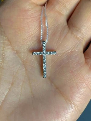 1 克拉圆形切割 VVS1 钻石十字架吊坠 18 英寸自由链 14K 白金饰面 — 第 1/4 张图片