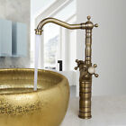Tall Antique Brass Bathroom Faucet One Handle Mixer Deck Mounted Vessel Sink Tap