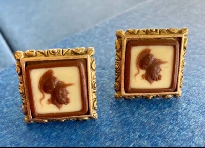 Gemelos Dante Jasper Ware marrón con oro camafeo blanco crema vintage Foto 1 de 4