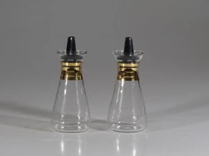 Set of 2 Mid-Century Modern Crystal Glass Condiments Jars with Gold Rings c.1955 - Picture 1 of 3