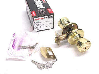 NEW! Kwikset "450B" ENTRY KEYED DOOR LOCKSET, BELAIR, Fin: 3 POLISHED BRASS