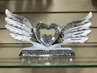 CRUSHED DIAMOND HEART AND WINGS CRYSTAL SHELVES ORNAMENT GLITTER BLING