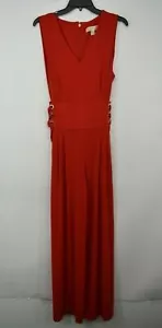 Michael Kors Damen Rot Lang Maxi V-Ausschnitt Ärmellos Abend Cocktail Kleid L - Bild 1 von 8