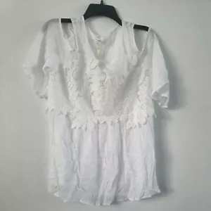 Pleione Top Blouse Womens Size M Cold Shoulder Short Sleeve Embroidered White - Picture 1 of 7