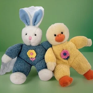 VTG 90s EASTER 2 Pc Bunny & Duckling Duck Chick Plush 9" Spring Stuffed Animals - Picture 1 of 8