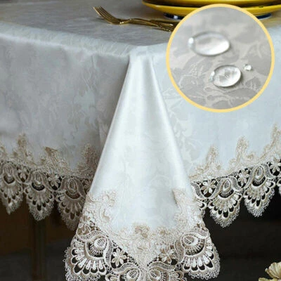 Jacquard Waterproof Dining Table Cover Rectangle Square with Lace Tea Tablecloth - Image 1 of 4