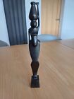 VGC. 30cm TALL , CARVED WOODEN AFRICAN EBONY TRIBESWOMAN CARRYING WATER URN