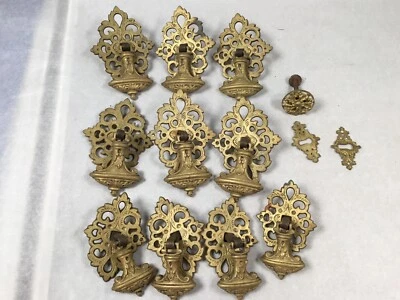 Vintage Ornate drawer Drop knobs handle Salvaged brass 10 pcs #264 - Image 1 of 4
