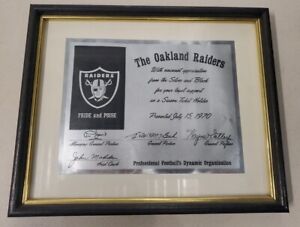Vintage 1970 Season Ticket Holder Oakland Raiders Framed Certificate 