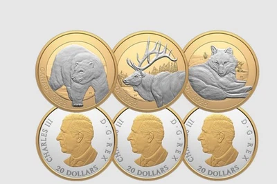 2025 Canada $20 Animal Portraits -Fine Silver Three Coin Set-Elk Grizzly & Wolf - Image 1 of 4