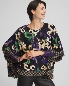 NEW WITH TAGS Chico’s Women’s Whimsical Scroll Poncho Black Small/Medium - Picture 1 of 18