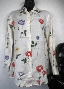 Blusa Talbots Irlandesa Lino Blanca con Botón Floral Botánico Multicolor Talla 4 - Imagen 1 de 6