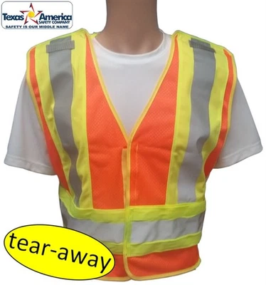 Chalecos de malla Tearaway de seguridad de servicio público naranja con rayas plateadas lima Foto 1 de 4