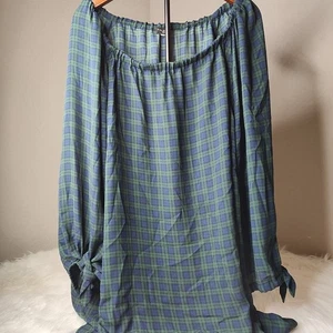 Top Talbots verde a quadri elastico spalle scoperte manica lunga taglia small vacanza leggi - Foto 1 di 5