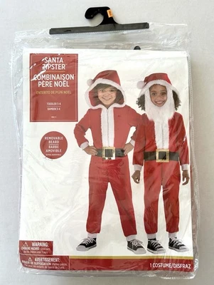 Child's Christmas Santa Costume Zip Up Hooded One Piece Suit Toddler 3-4 New - Image 1 of 4