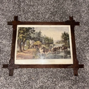 Stampa vintage CURRIER & IVES la corrente di raffreddamento CORNICE PERIODO 20x16 danni acquatici - Foto 1 di 14
