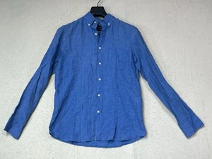 Massimo Dutti Shirt 100% Linen Button Front Long Blue Sleeve Button Up Medium  - Picture 1 of 8