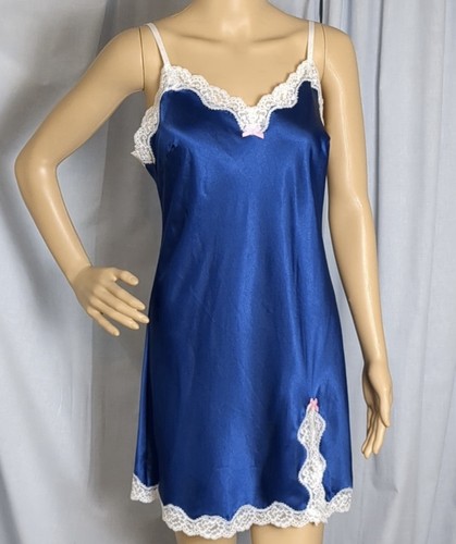 UNDERCOVER Abito slip lingerie Victoria’s Secret vintage anni 90 Y2K blu pizzo orlo medio
