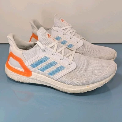 adidas Mens 11.5 Primeblue UltraBoost 20 Blue White Orange Primeknit 360 Sneaker - Image 1 of 4
