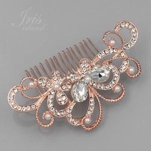 Bridal Hair Comb Pearl ROSE GOLD Crystal Headpiece Wedding Accessories Pin 06509 - Picture 1 of 6