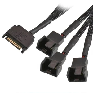 P03 SATA Stecker auf 3-Pin /4-Pin Adapterkabel f 3x Verteiler Computer PC Lüfter - Bild 1 von 11
