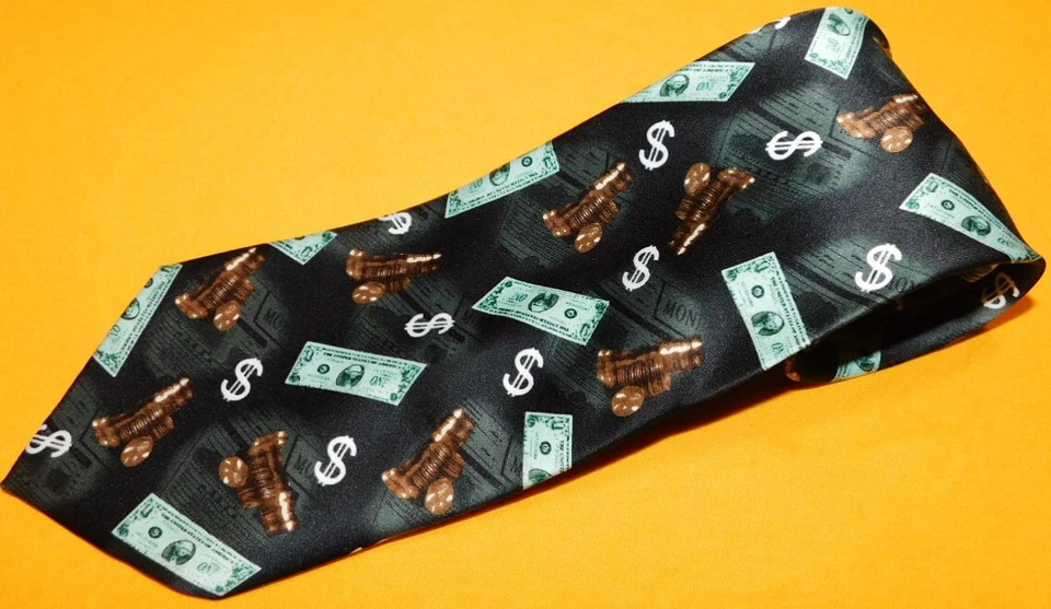 CORBATA DE POLIÉSTER CON MOTIVO DE DÓLAR NEGRO/VERDE/BLANCO PARQUET PARA HOMBRE - CORBATAS DE DISEÑADOR. Foto 1 de 3