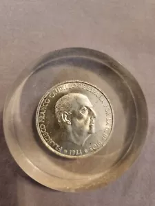 1966 Spain 100 Pesetas Silver Coin. Encased in lucite. - Picture 1 of 3