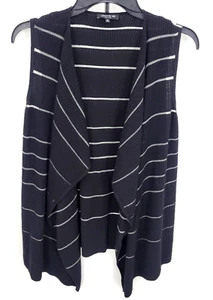 Lafayette 148 Sweater Vest Womens P Black Stripe Open Front Drapey Career Modern - Picture 1 of 7