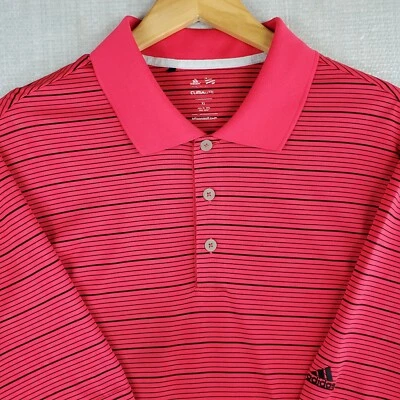 Мужская рубашка-поло ADIDAS размер XL в красную/черную полоску Climalite впитывающая эластичная - Изображение 1 из 4