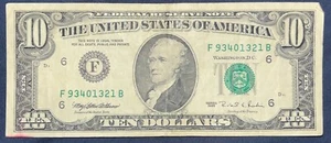 Rare 1995 Ten Dollar Bill - $10 - Green Seal, Small Face, United States Note - Picture 1 of 2