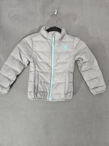 The North Face 550 Girls Silver w Turquoise Down Filled Puffer Jacket Size XXS 5 - Picture 1 of 13