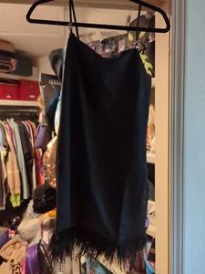 Vtg Y2K Baby PhatLittle Black Feather Sexy Mini Cocktail Stretch Dress S NWT - Picture 1 of 12