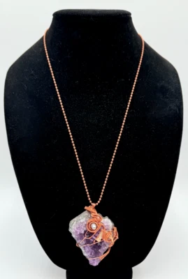 Collar colgante envuelto en alambre de cobre amatista druzy Foto 1 de 4