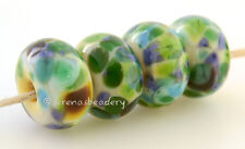 MOTTEY MEADOW Frit * handmade lampwork glass beads TANERES sra purple green blue