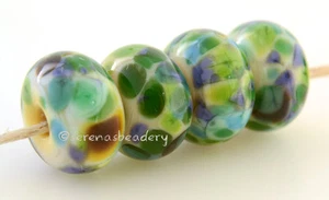 MOTTEY MEADOW Frit * handmade lampwork glass beads TANERES sra purple green blue - Picture 1 of 5