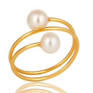 18k Gold Plated Double Spiral Adjustable Sterling Silver Finger Ring With Pearl